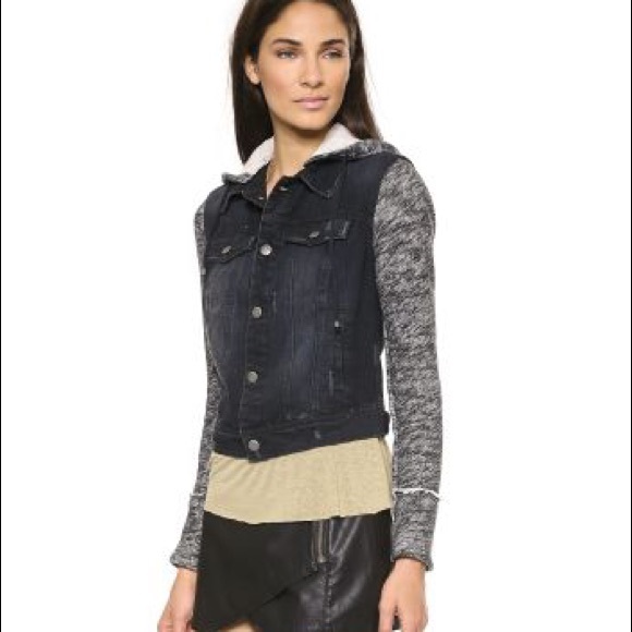 Free People Knit Hooded Jean Jacket Size Medium